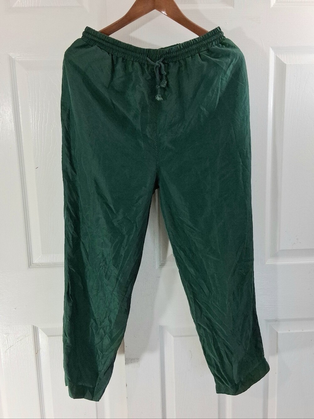 Tangerine 100% Silk Pants Forest Green Size M Lined Track Joggers with Pockets